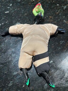 Handmade Cloth Doll with Green Mask and Tan Outfit